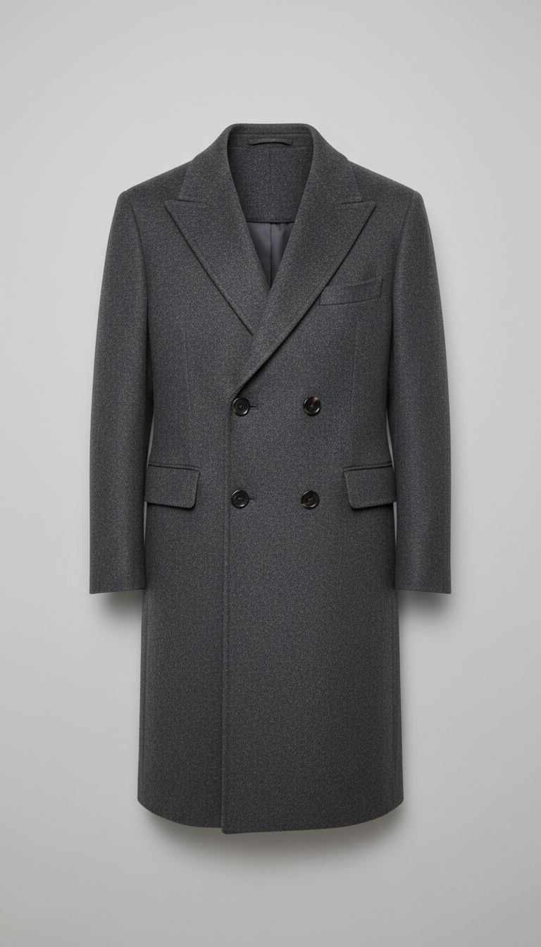 Dune Cart #6673 Men’s Charcoal Grey Double-Breasted Overcoat – Classic Wool-Style Long Coat