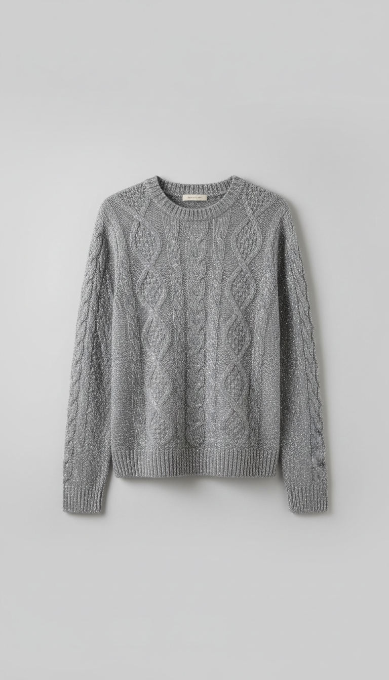 Dune Cart #6672 Women’s Grey Cable Knit Sweater – Cozy Long Sleeve Pullover