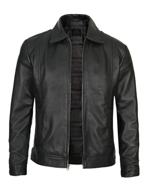 Dune Cart #6673 Men's Black Premium Leather Jacket – Classic Zip-Up Casual Coat
