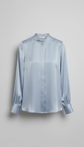 Dune Cart #6671  Women’s Light Blue Satin Blouse – Elegant Long Sleeve Office Shirt