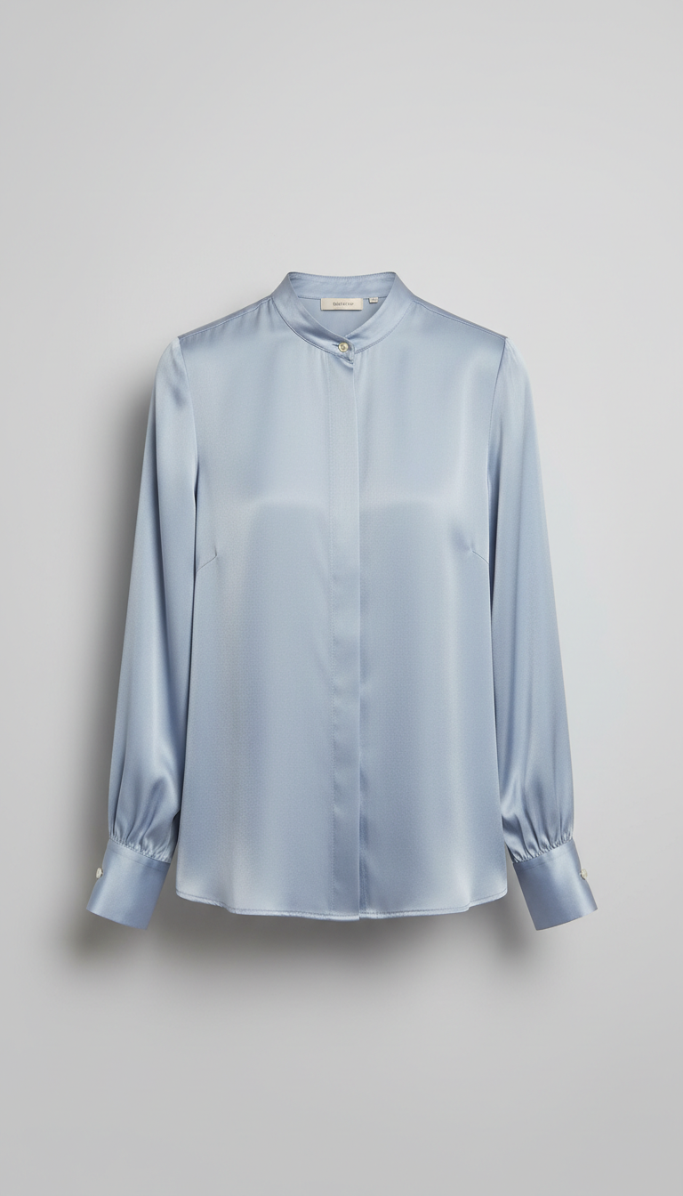 Dune Cart #6671  Women’s Light Blue Satin Blouse – Elegant Long Sleeve Office Shirt